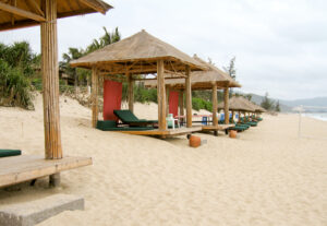 cabanas on a sandy beach