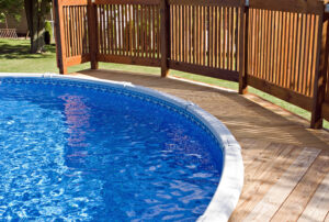 A swimming pool with its crystal-clear water meeting the edge